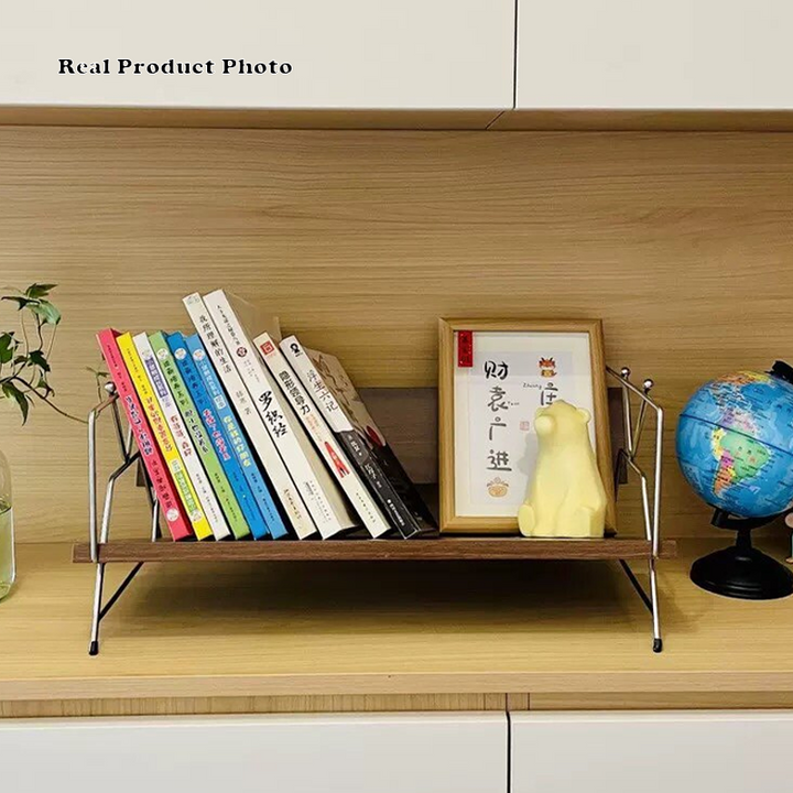 Modern Minimalist Plywood Stainless Steel Carbon Steel Rectangular Lightweight Desktop Bookshelf 1-Layer For Bedroom &amp; Study