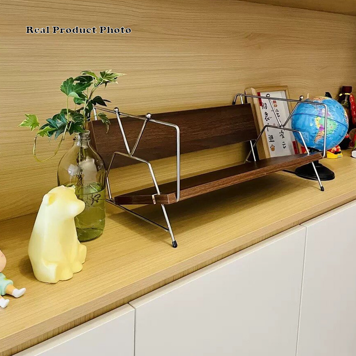 Modern Minimalist Plywood Stainless Steel Carbon Steel Rectangular Lightweight Desktop Bookshelf 1-Layer For Bedroom &amp; Study