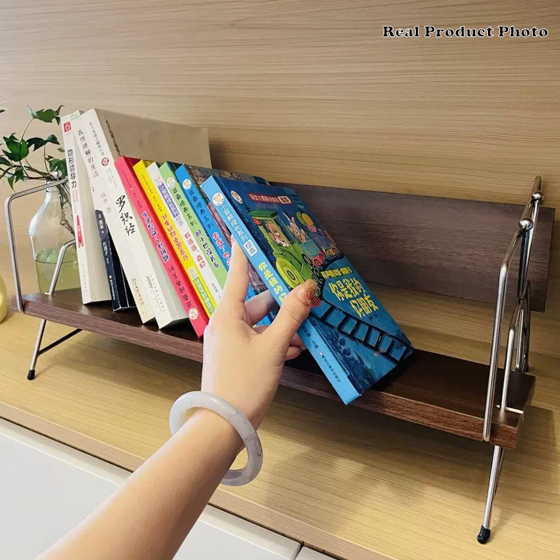Modern Minimalist Plywood Stainless Steel Carbon Steel Rectangular Lightweight Desktop Bookshelf 1-Layer For Bedroom &amp; Study