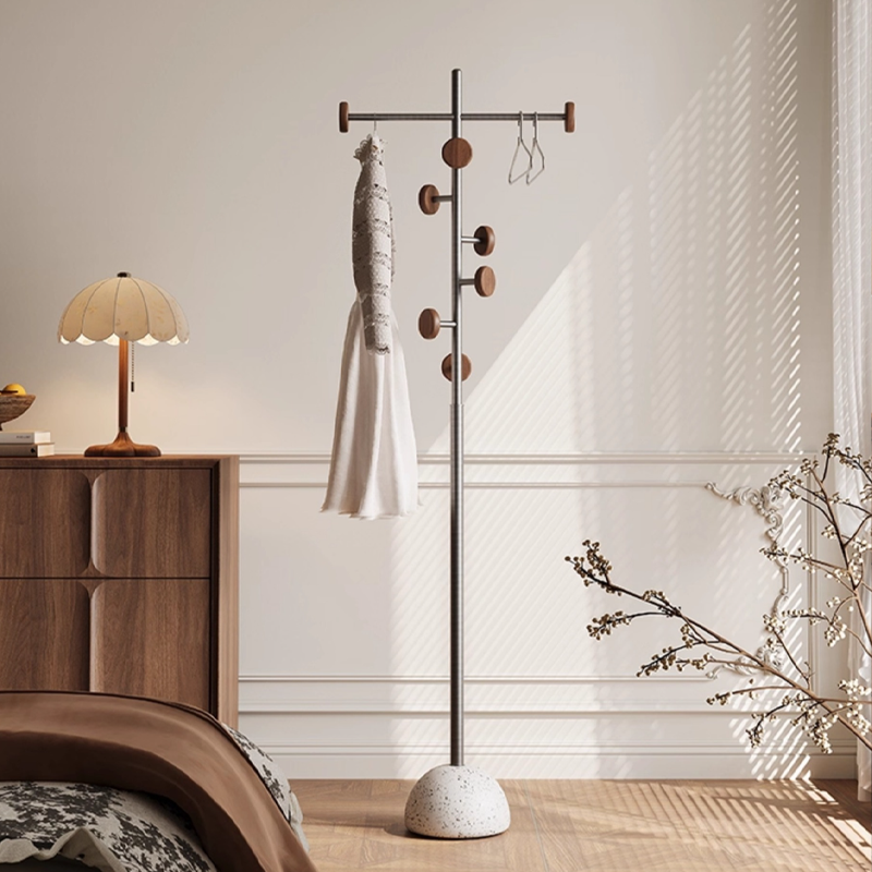 Contemporary Scandinavian Stainless Steel Terrazzo Solid Wood Branch-Shaped Space-Saving Hall Tree 7-Hook For Entryway &amp; Hallway