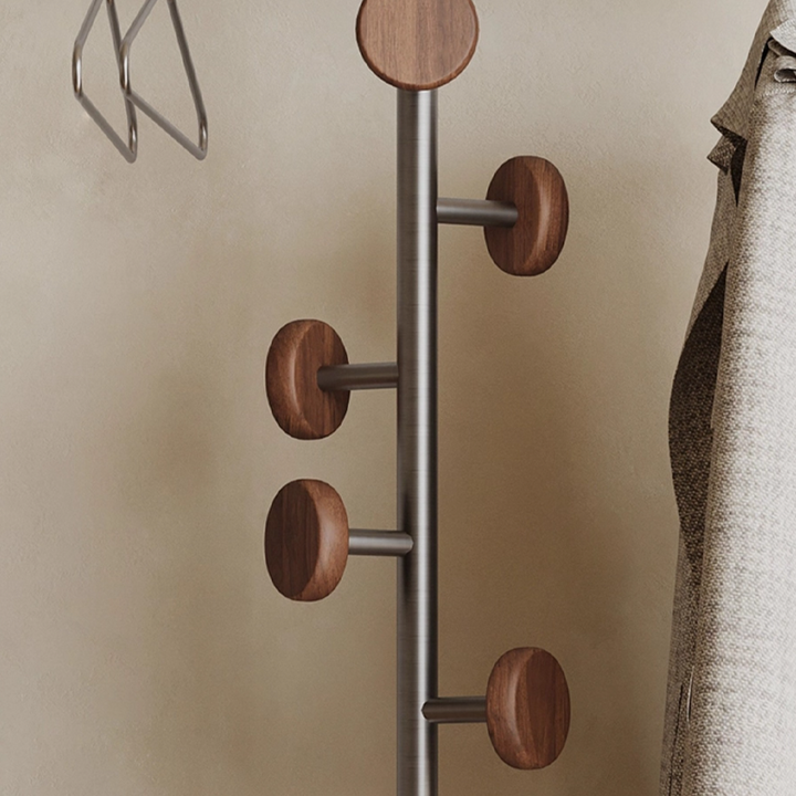 Contemporary Scandinavian Stainless Steel Terrazzo Solid Wood Branch-Shaped Space-Saving Hall Tree 7-Hook For Entryway &amp; Hallway