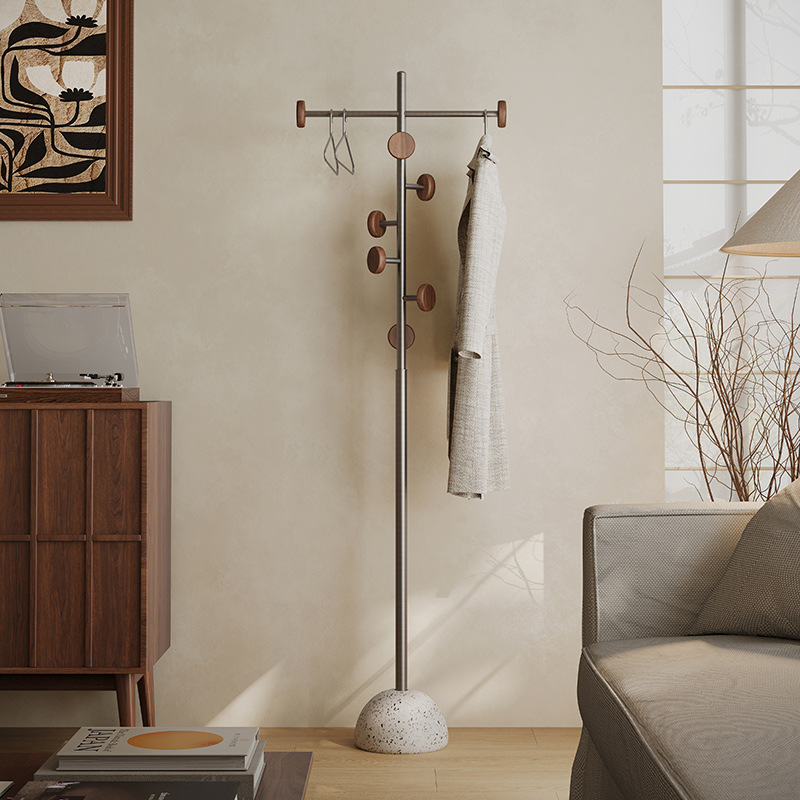 Contemporary Scandinavian Stainless Steel Terrazzo Solid Wood Branch-Shaped Space-Saving Hall Tree 7-Hook For Entryway &amp; Hallway