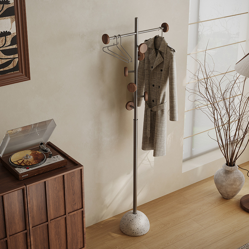 Contemporary Scandinavian Stainless Steel Terrazzo Solid Wood Branch-Shaped Space-Saving Hall Tree 7-Hook For Entryway &amp; Hallway