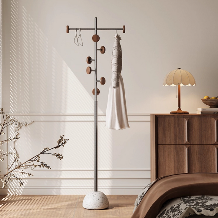 Contemporary Scandinavian Stainless Steel Terrazzo Solid Wood Branch-Shaped Space-Saving Hall Tree 7-Hook For Entryway &amp; Hallway