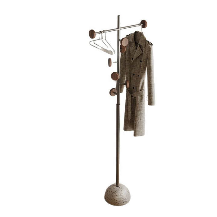 Contemporary Scandinavian Stainless Steel Terrazzo Solid Wood Branch-Shaped Space-Saving Hall Tree 7-Hook For Entryway &amp; Hallway