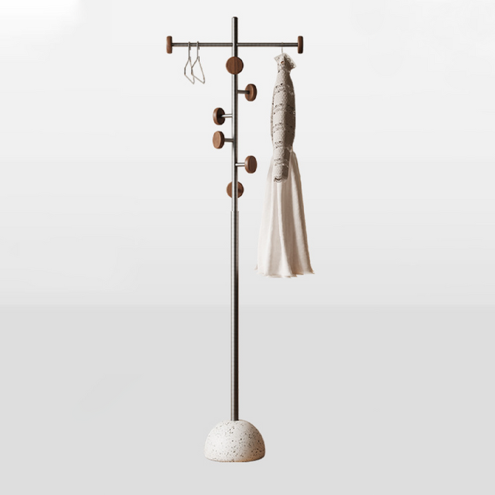 Contemporary Scandinavian Stainless Steel Terrazzo Solid Wood Branch-Shaped Space-Saving Hall Tree 7-Hook For Entryway &amp; Hallway