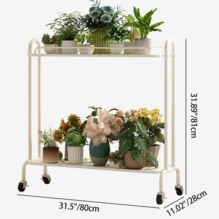 Modern Minimalist Carbon Steel Trapezoidal Movable Indoor Plant Storage Shelf 2-Tier For Living Room &amp; Balcony