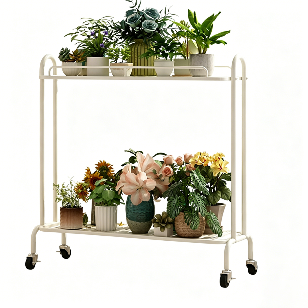 Modern Minimalist Carbon Steel Trapezoidal Movable Indoor Plant Storage Shelf 2-Tier For Living Room &amp; Balcony