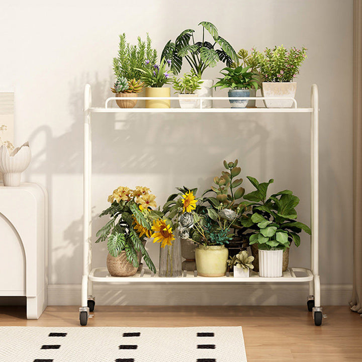 Modern Minimalist Carbon Steel Trapezoidal Movable Indoor Plant Storage Shelf 2-Tier For Living Room &amp; Balcony