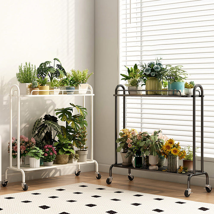 Modern Minimalist Carbon Steel Trapezoidal Movable Indoor Plant Storage Shelf 2-Tier For Living Room &amp; Balcony