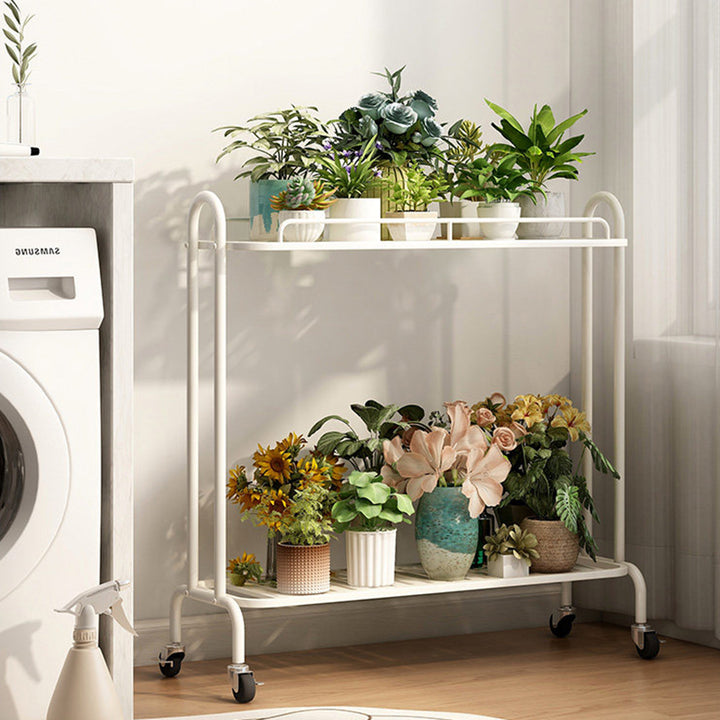 Modern Minimalist Carbon Steel Trapezoidal Movable Indoor Plant Storage Shelf 2-Tier For Living Room &amp; Balcony