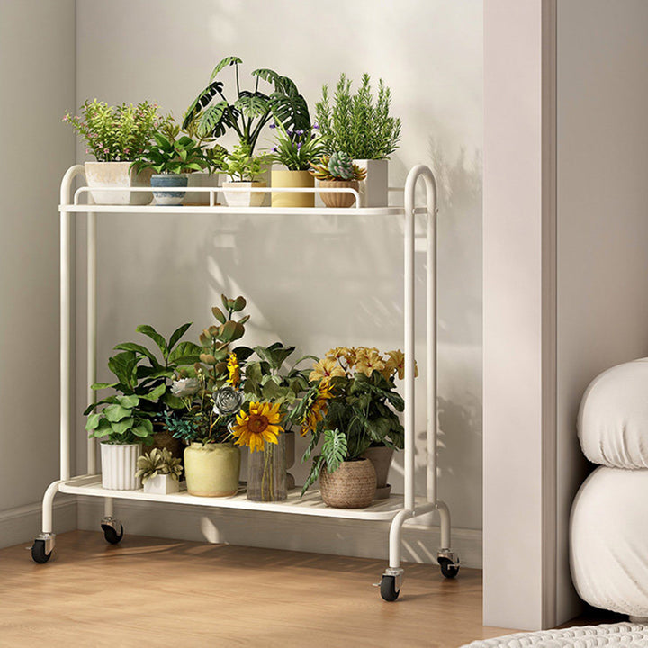 Modern Minimalist Carbon Steel Trapezoidal Movable Indoor Plant Storage Shelf 2-Tier For Living Room &amp; Balcony