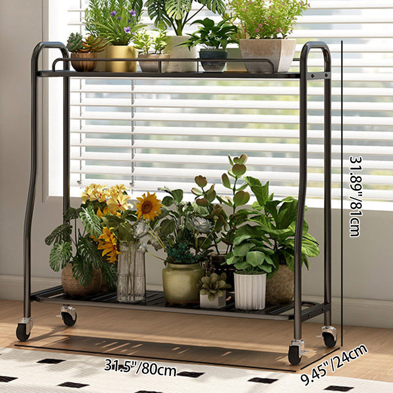 Modern Minimalist Carbon Steel Trapezoidal Movable Indoor Plant Storage Shelf 2-Tier For Living Room &amp; Balcony