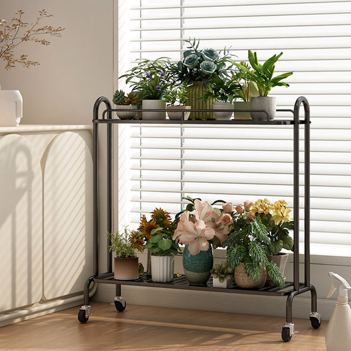 Modern Minimalist Carbon Steel Trapezoidal Movable Indoor Plant Storage Shelf 2-Tier For Living Room &amp; Balcony