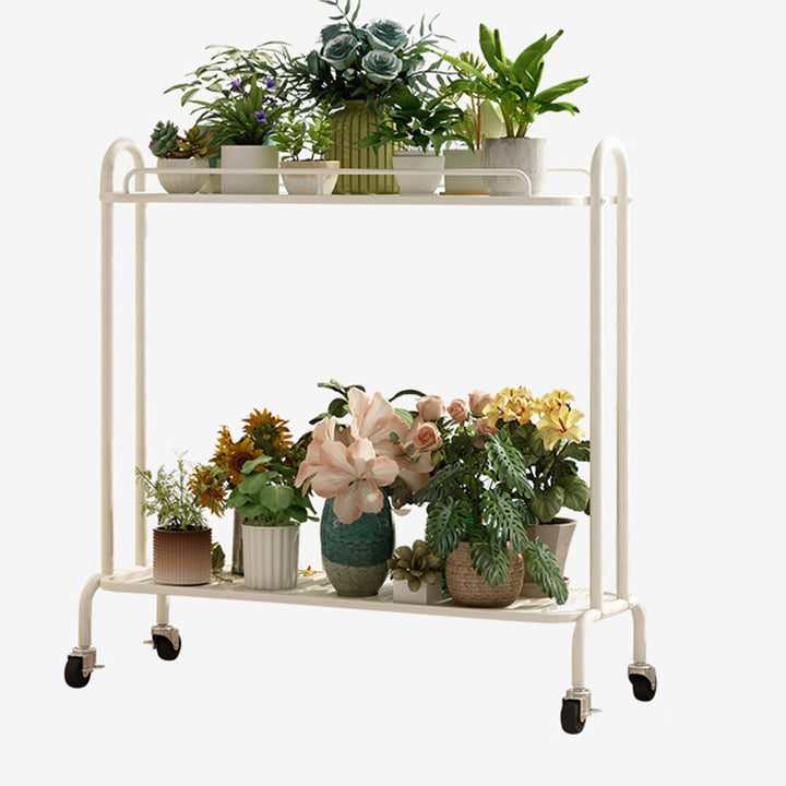 Modern Minimalist Carbon Steel Trapezoidal Movable Indoor Plant Storage Shelf 2-Tier For Living Room &amp; Balcony