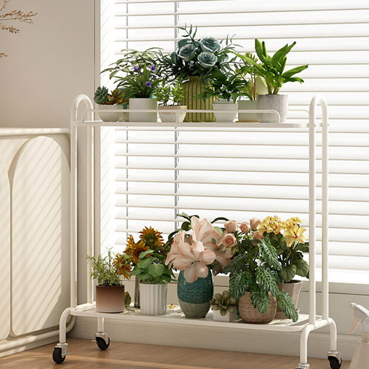 Modern Minimalist Carbon Steel Trapezoidal Movable Indoor Plant Storage Shelf 2-Tier For Living Room &amp; Balcony