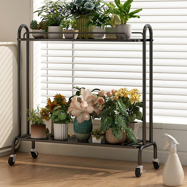 Modern Minimalist Carbon Steel Trapezoidal Movable Indoor Plant Storage Shelf 2-Tier For Living Room &amp; Balcony