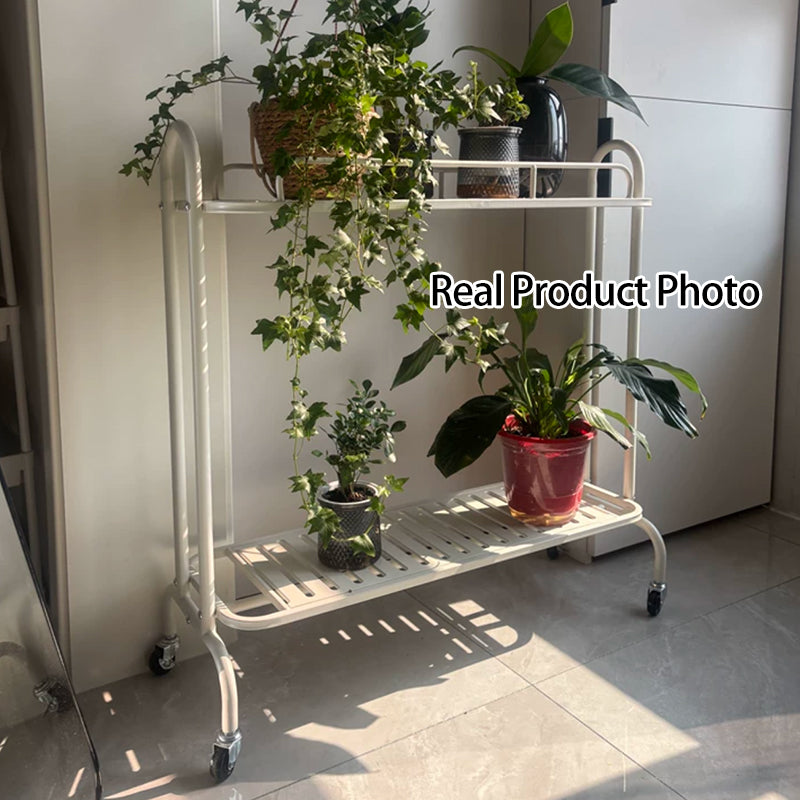 Modern Minimalist Carbon Steel Trapezoidal Movable Indoor Plant Storage Shelf 2-Tier For Living Room &amp; Balcony