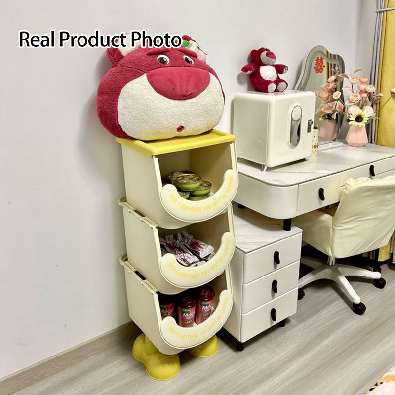Modern Art Deco PP ABS Cartoon Big-Foot Floor-Standing Kids Toy Storage Shelf 1/2/3-Layer For Living Room
