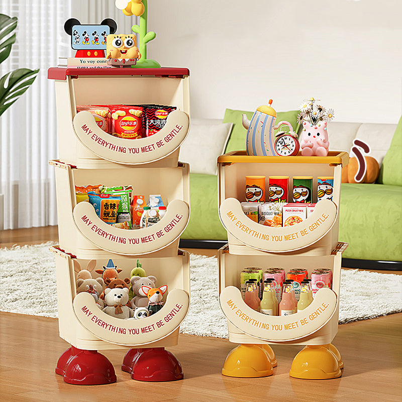 Modern Art Deco PP ABS Cartoon Big-Foot Floor-Standing Kids Toy Storage Shelf 1/2/3-Layer For Living Room