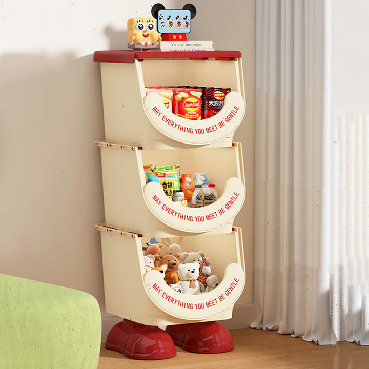 Modern Art Deco PP ABS Cartoon Big-Foot Floor-Standing Kids Toy Storage Shelf 1/2/3-Layer For Living Room