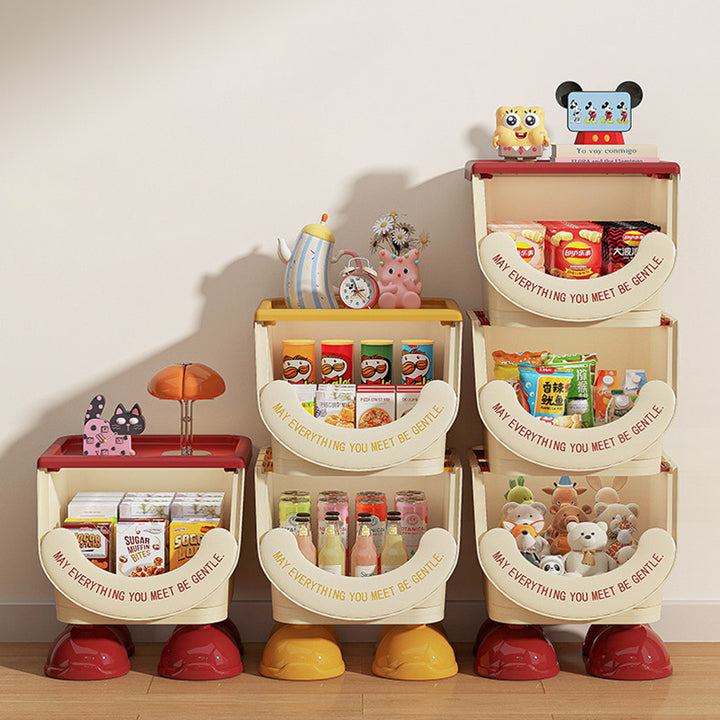 Modern Art Deco PP ABS Cartoon Big-Foot Floor-Standing Kids Toy Storage Shelf 1/2/3-Layer For Living Room
