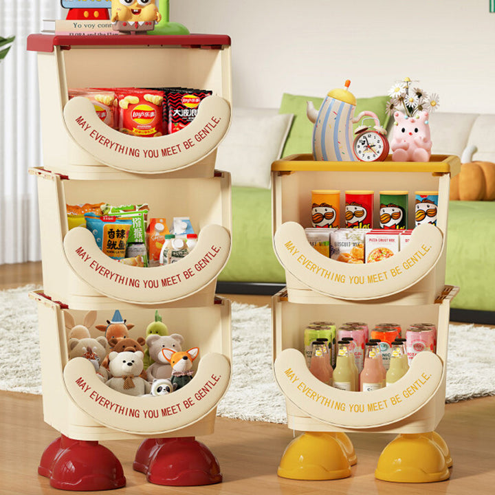 Modern Art Deco PP ABS Cartoon Big-Foot Floor-Standing Kids Toy Storage Shelf 1/2/3-Layer For Living Room
