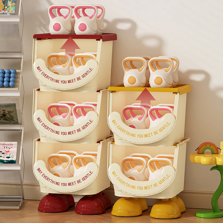 Modern Art Deco PP ABS Cartoon Big-Foot Floor-Standing Kids Toy Storage Shelf 1/2/3-Layer For Living Room