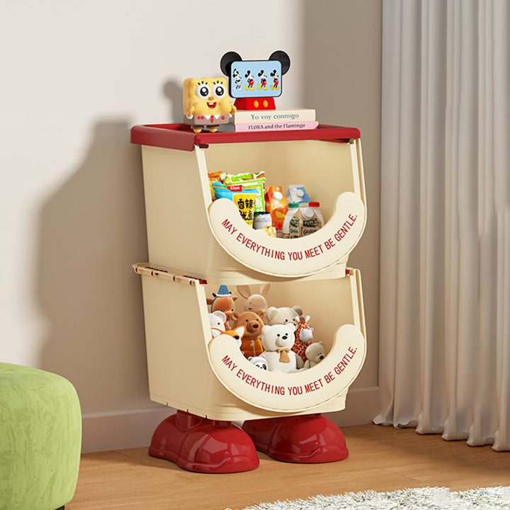 Modern Art Deco PP ABS Cartoon Big-Foot Floor-Standing Kids Toy Storage Shelf 1/2/3-Layer For Living Room
