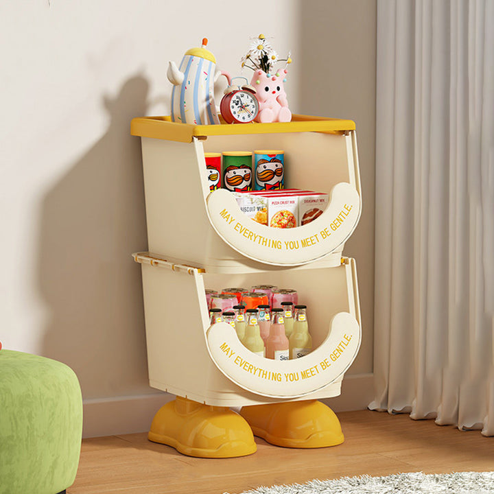 Modern Art Deco PP ABS Cartoon Big-Foot Floor-Standing Kids Toy Storage Shelf 1/2/3-Layer For Living Room