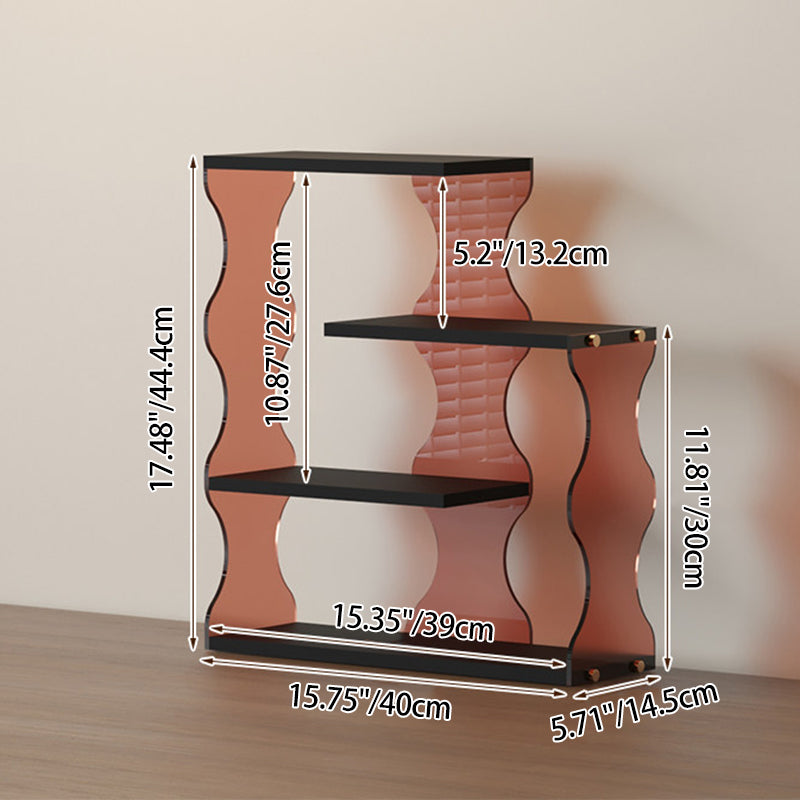 Moderner minimalistischer 4-stufiger Desktop-Becher-Aufbewahrungsständer aus MDF und Acryl mit gewelltem rechteckigem Rand für das Esszimmer 