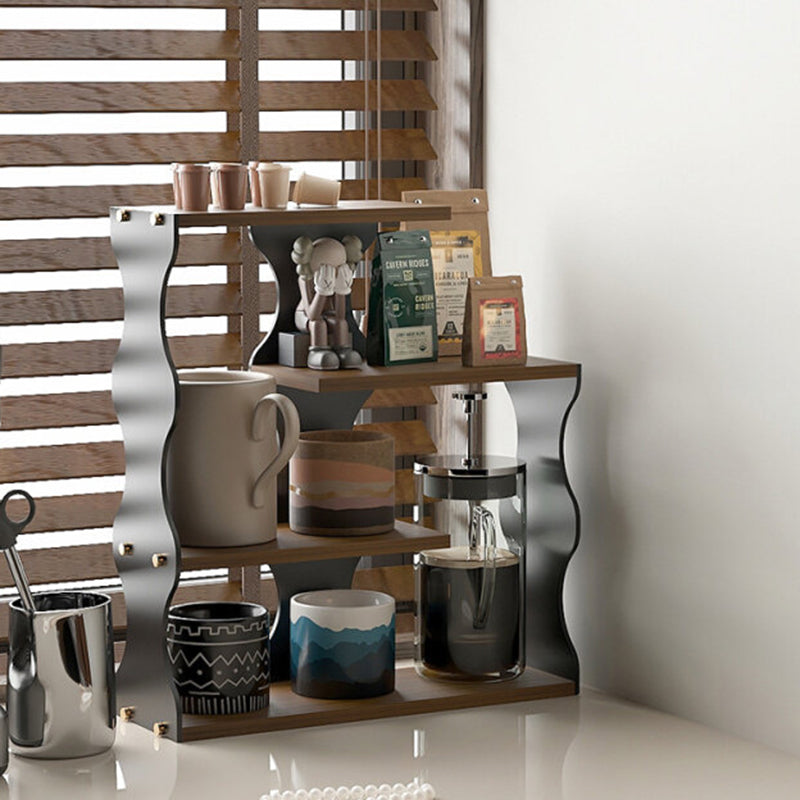 Moderner minimalistischer 4-stufiger Desktop-Becher-Aufbewahrungsständer aus MDF und Acryl mit gewelltem rechteckigem Rand für das Esszimmer 