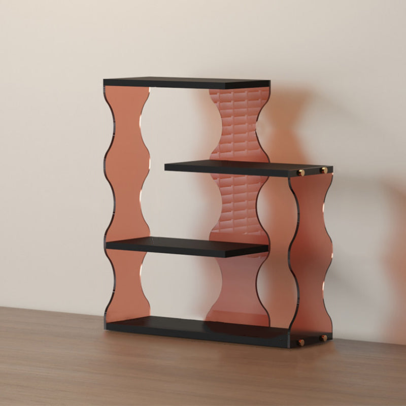 Moderner minimalistischer 4-stufiger Desktop-Becher-Aufbewahrungsständer aus MDF und Acryl mit gewelltem rechteckigem Rand für das Esszimmer 