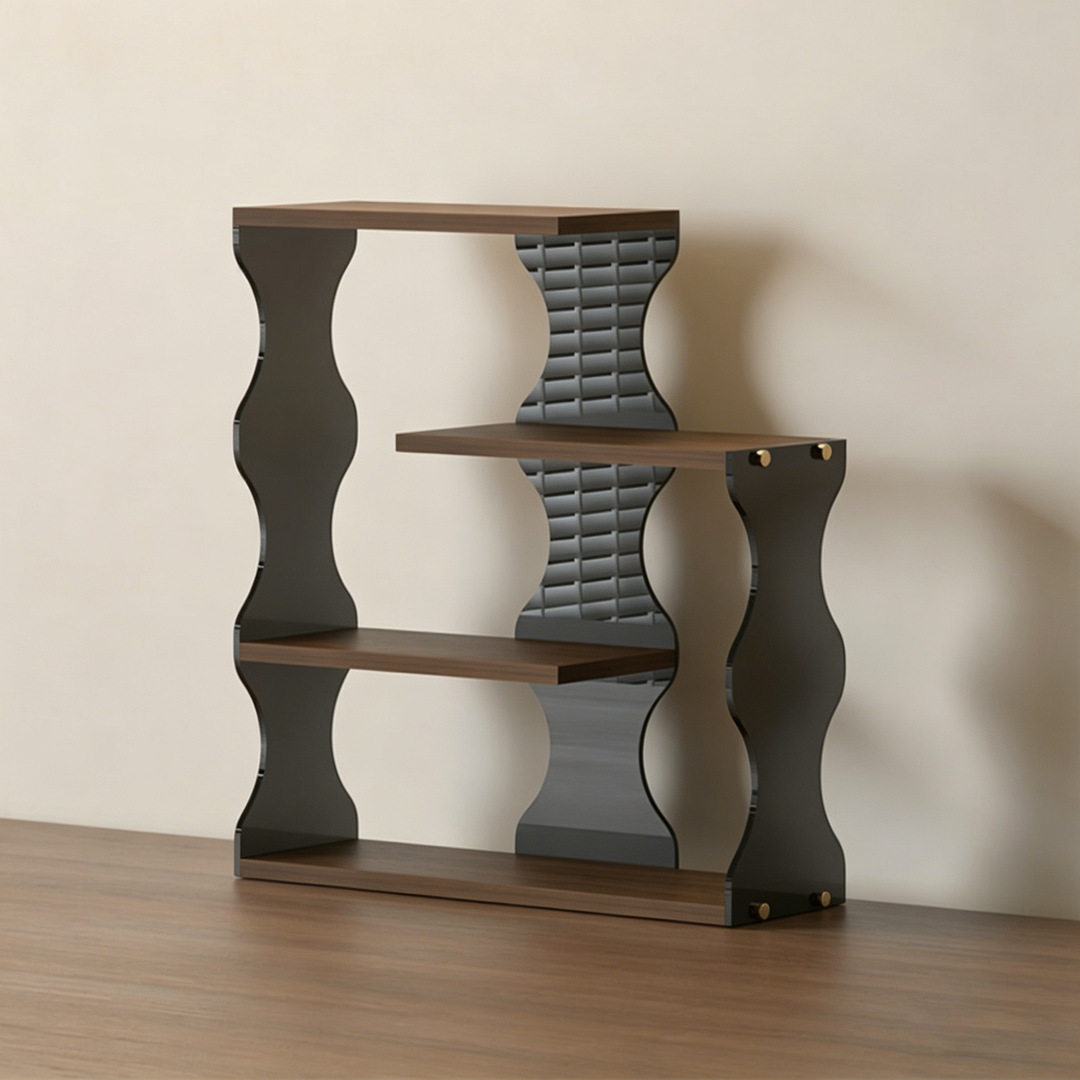 Moderner minimalistischer 4-stufiger Desktop-Becher-Aufbewahrungsständer aus MDF und Acryl mit gewelltem rechteckigem Rand für das Esszimmer 