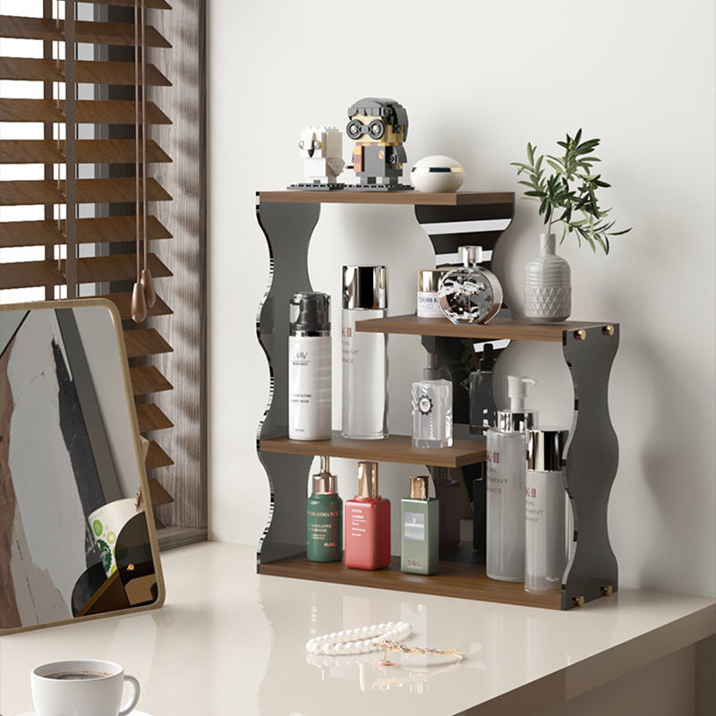 Moderner minimalistischer 4-stufiger Desktop-Becher-Aufbewahrungsständer aus MDF und Acryl mit gewelltem rechteckigem Rand für das Esszimmer 