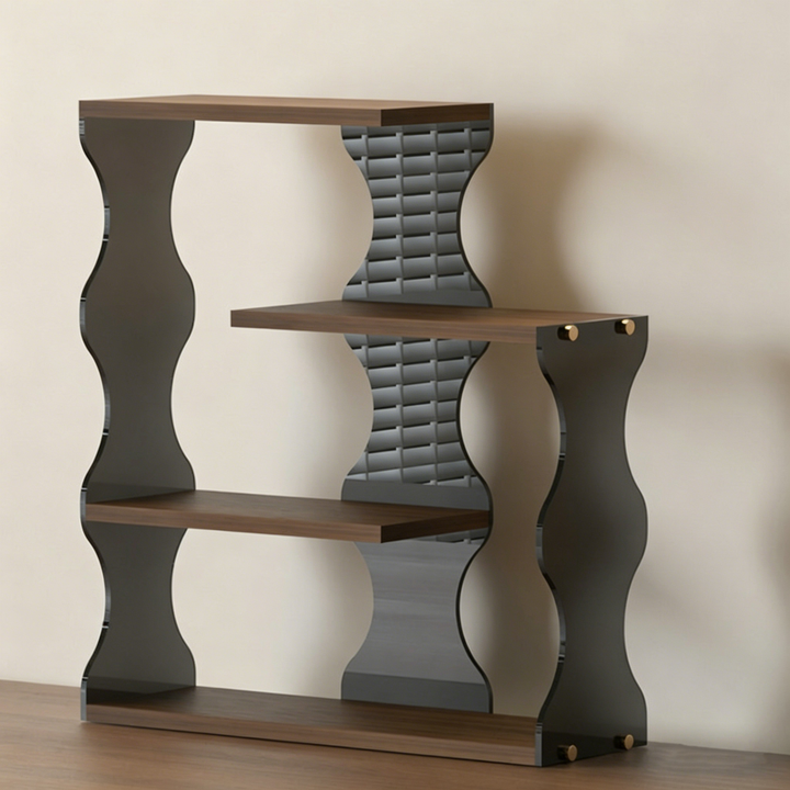 Moderner minimalistischer 4-stufiger Desktop-Becher-Aufbewahrungsständer aus MDF und Acryl mit gewelltem rechteckigem Rand für das Esszimmer 