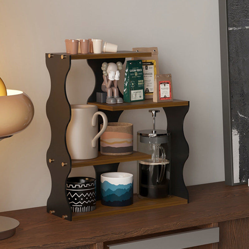 Moderner minimalistischer 4-stufiger Desktop-Becher-Aufbewahrungsständer aus MDF und Acryl mit gewelltem rechteckigem Rand für das Esszimmer 