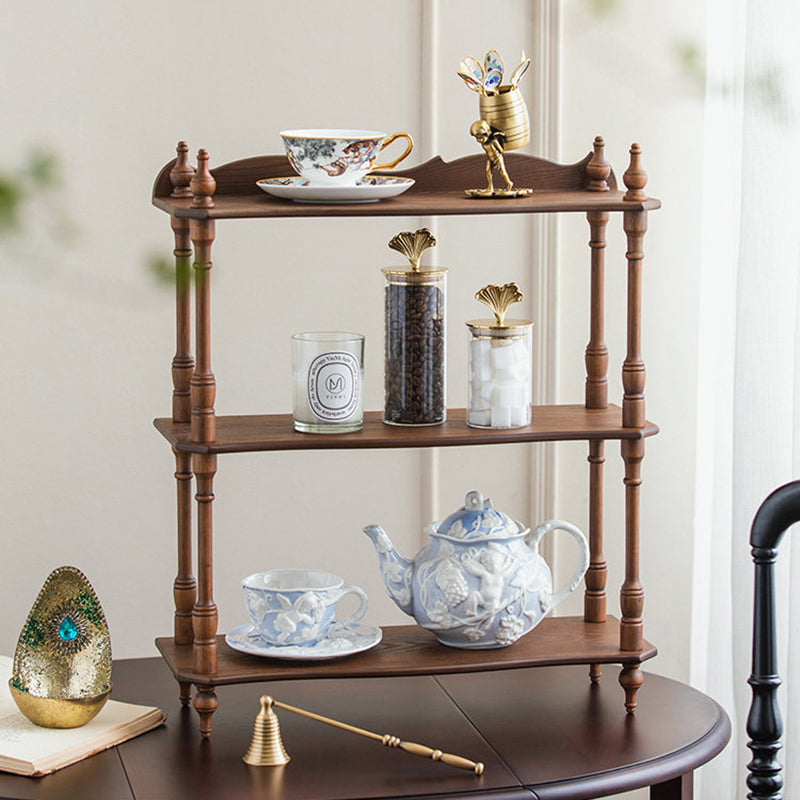 Traditional Vintage Rubberwood Ash Wood Veneer Rectangular Desktop Display Rack 2/3-Layer For Living Room &amp; Bedroom