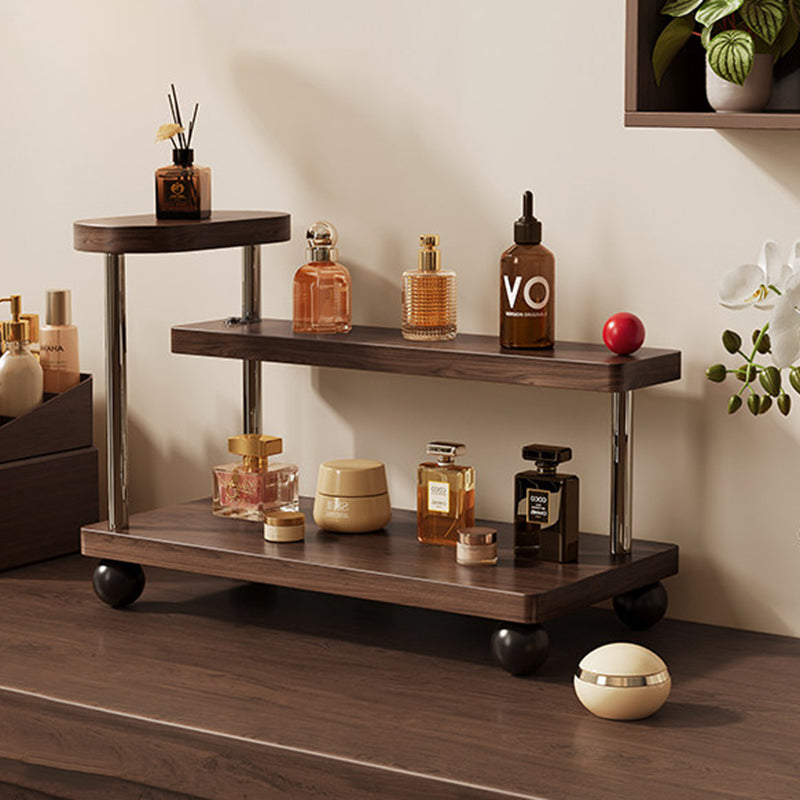 Contemporary Retro Stainless Steel Solid Wood Rectangular Lightweight Desktop Display Rack 3-Tier For Living Room &amp; Entryway