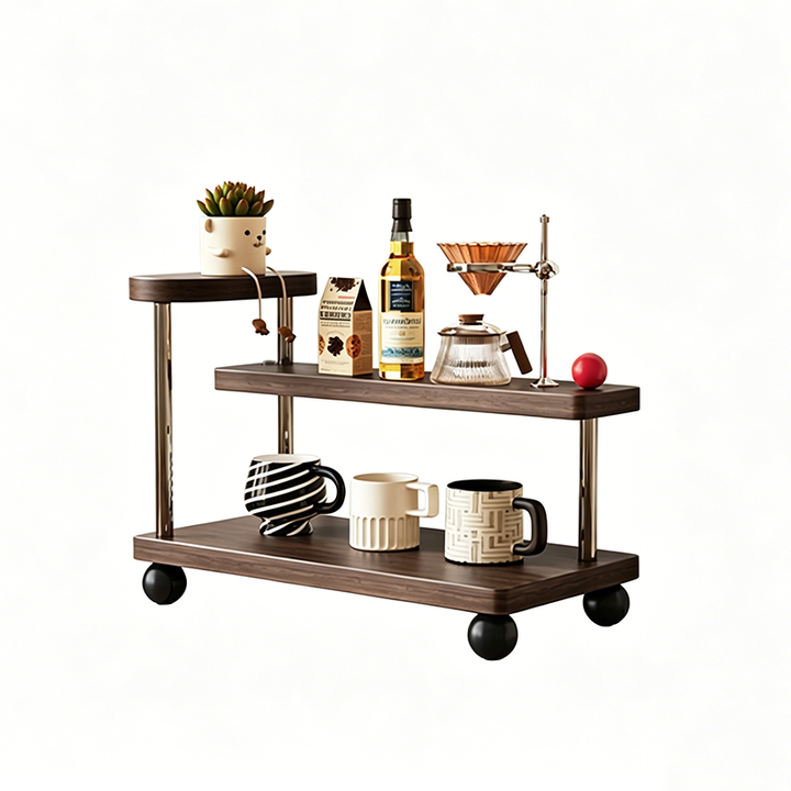 Contemporary Retro Stainless Steel Solid Wood Rectangular Lightweight Desktop Display Rack 3-Tier For Living Room &amp; Entryway
