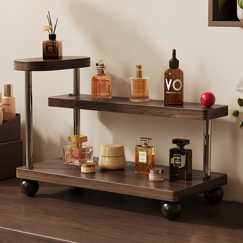 Contemporary Retro Stainless Steel Solid Wood Rectangular Lightweight Desktop Display Rack 3-Tier For Living Room &amp; Entryway