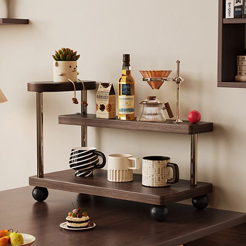 Contemporary Retro Stainless Steel Solid Wood Rectangular Lightweight Desktop Display Rack 3-Tier For Living Room &amp; Entryway