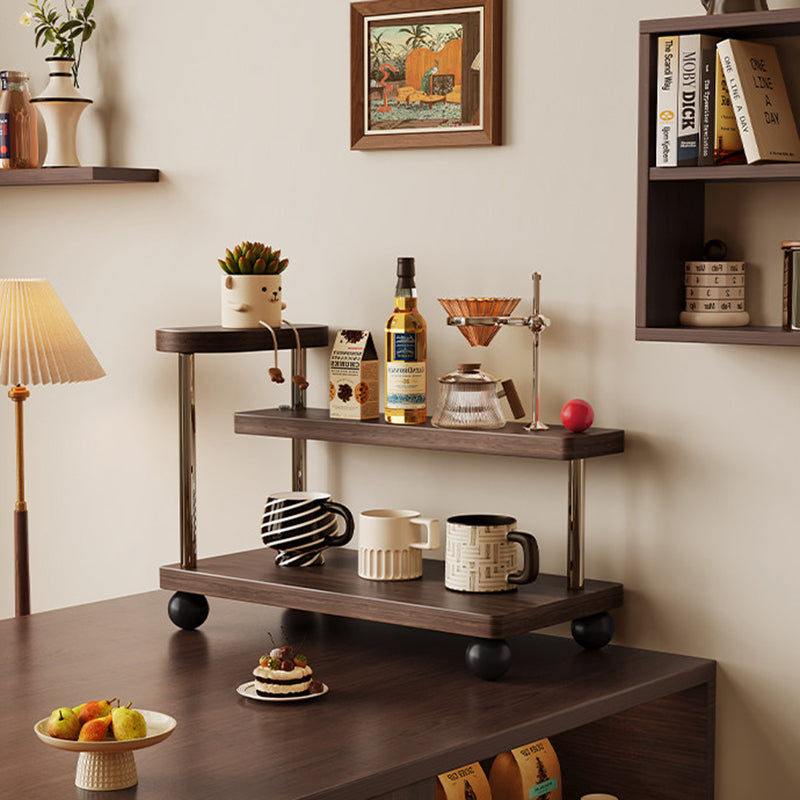 Contemporary Retro Stainless Steel Solid Wood Rectangular Lightweight Desktop Display Rack 3-Tier For Living Room &amp; Entryway