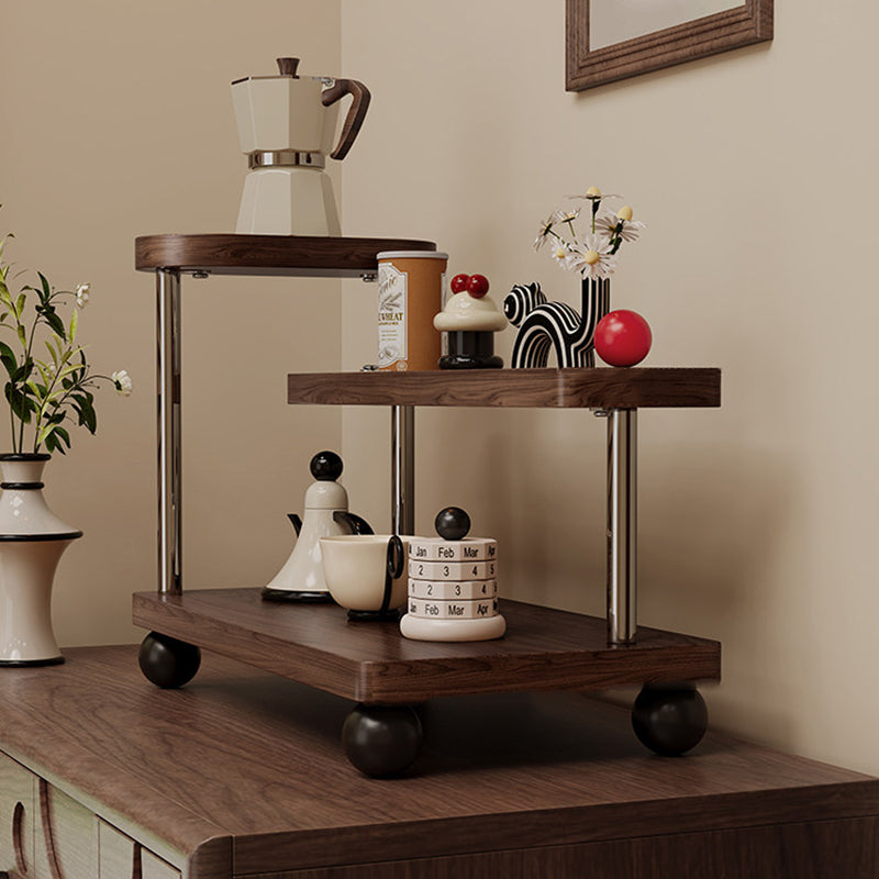Contemporary Retro Stainless Steel Solid Wood Rectangular Lightweight Desktop Display Rack 3-Tier For Living Room &amp; Entryway