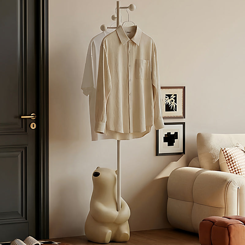 Moderner freistehender Kinder-Garderobenständer im nordischen Stil aus Eisen und Kunstharz mit Cartoon-Hase &amp; Bär, 8 Haken, für Schlafzimmer &amp; Eingangsbereich 