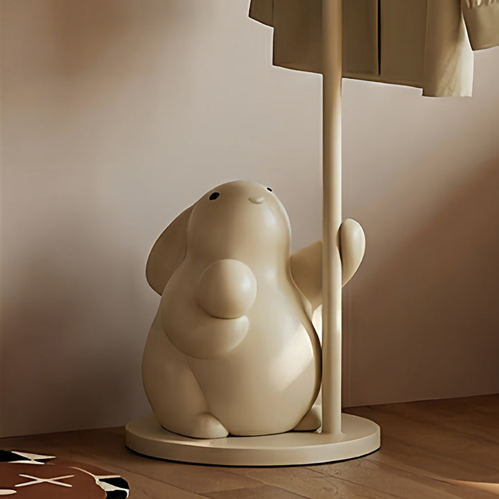 Moderner freistehender Kinder-Garderobenständer im nordischen Stil aus Eisen und Kunstharz mit Cartoon-Hase &amp; Bär, 8 Haken, für Schlafzimmer &amp; Eingangsbereich 