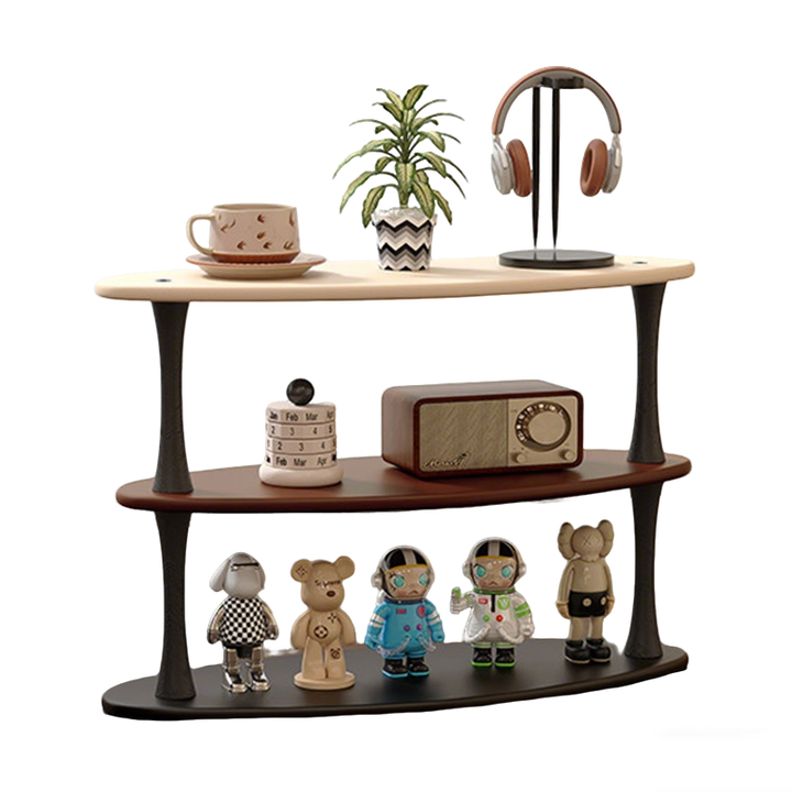 Contemporary Retro Rubberwood MDF Oval Lightweight Desktop Storage Shelf 3-Layer For Living Room &amp; Entryway