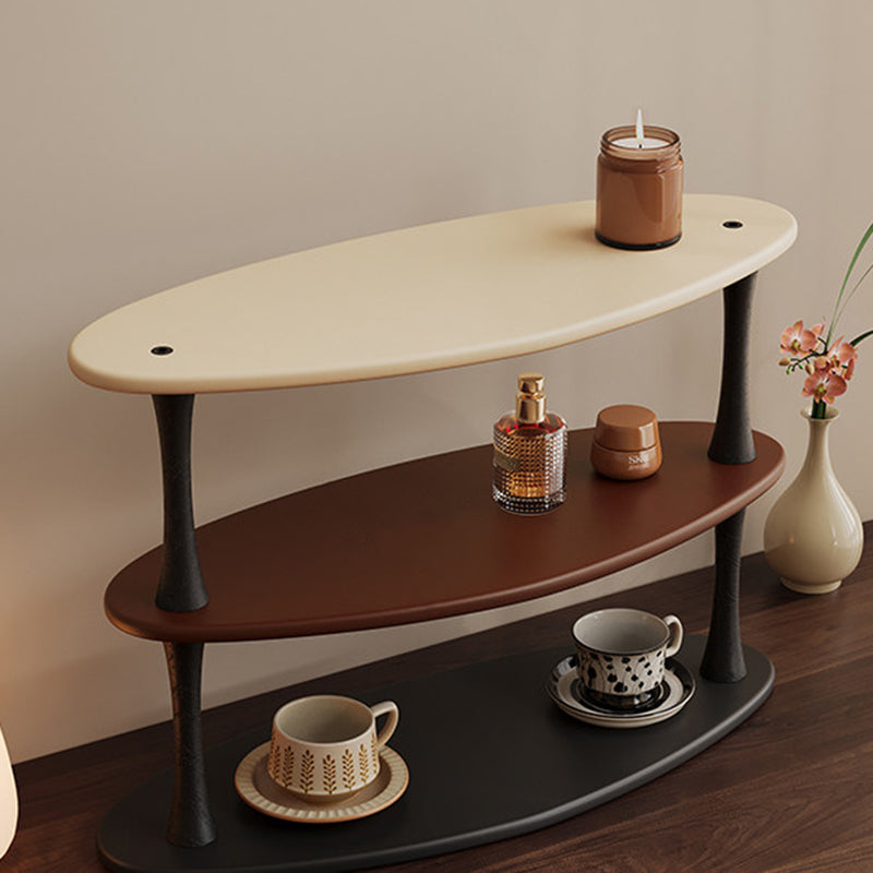Contemporary Retro Rubberwood MDF Oval Lightweight Desktop Storage Shelf 3-Layer For Living Room &amp; Entryway