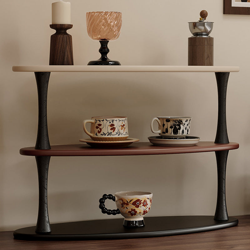 Contemporary Retro Rubberwood MDF Oval Lightweight Desktop Storage Shelf 3-Layer For Living Room &amp; Entryway