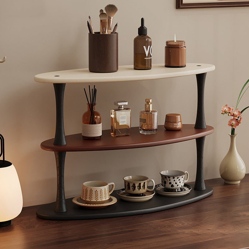 Contemporary Retro Rubberwood MDF Oval Lightweight Desktop Storage Shelf 3-Layer For Living Room &amp; Entryway